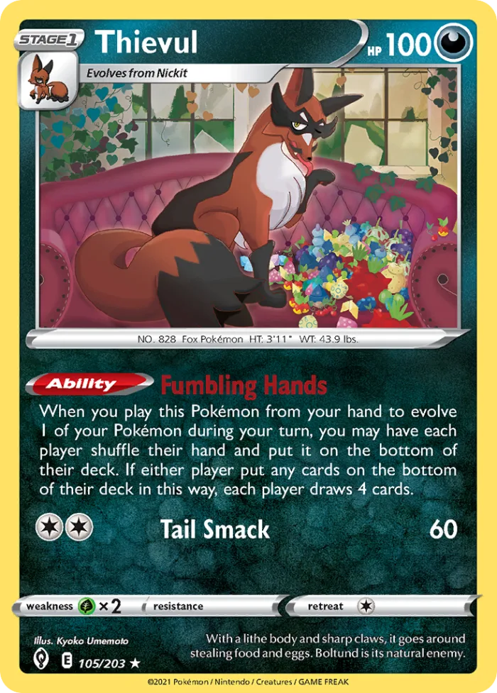 Thievul #105 Evolving Skies Pokemon card