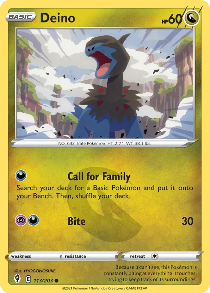 Deino #113 Evolving Skies Pokemon card