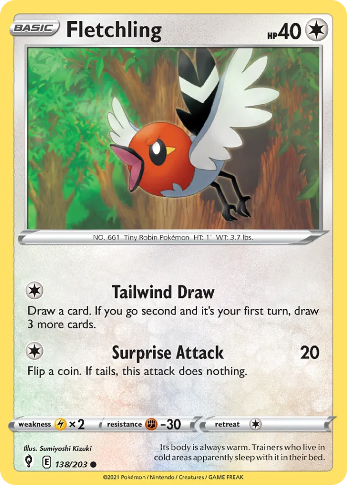 Fletchling #138 Evolving Skies Pokemon card