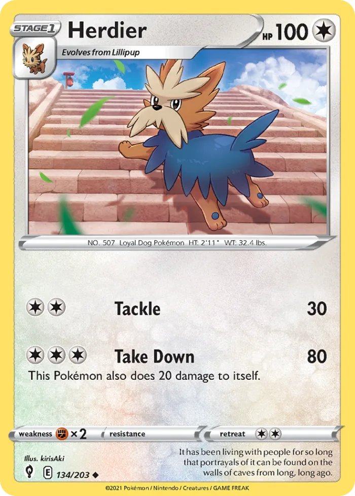 Herdier #134 Evolving Skies Pokemon card