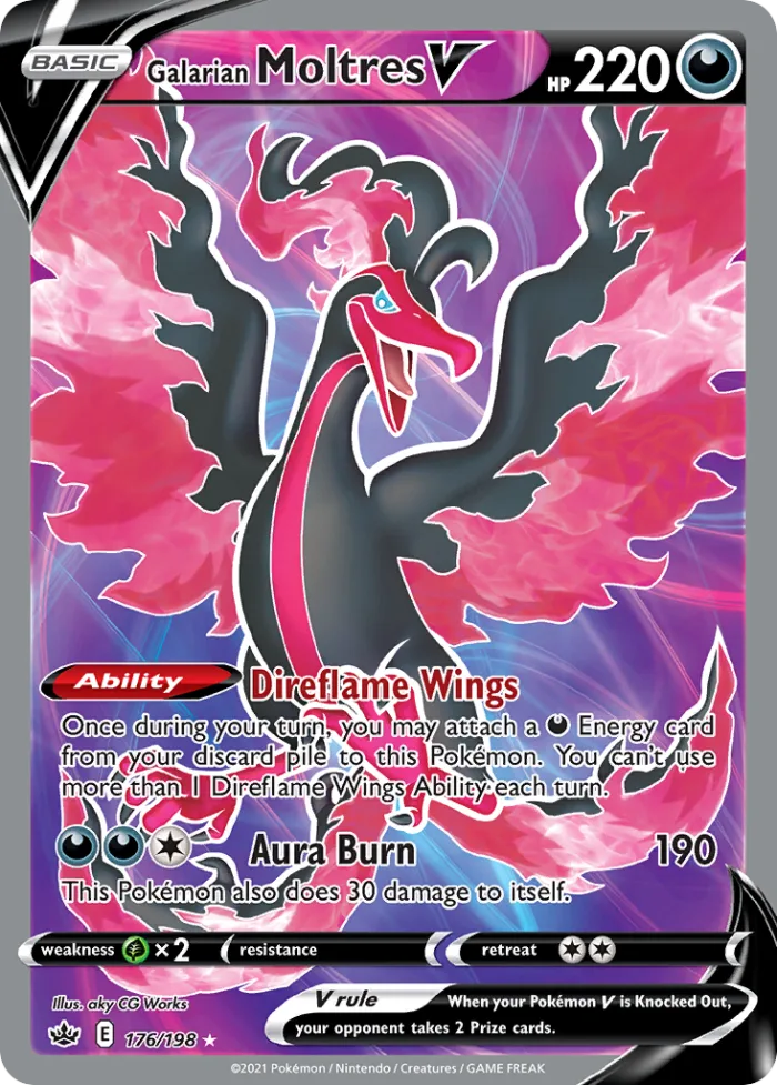 Galarian Moltres V #176 Chilling Reign Pokemon card