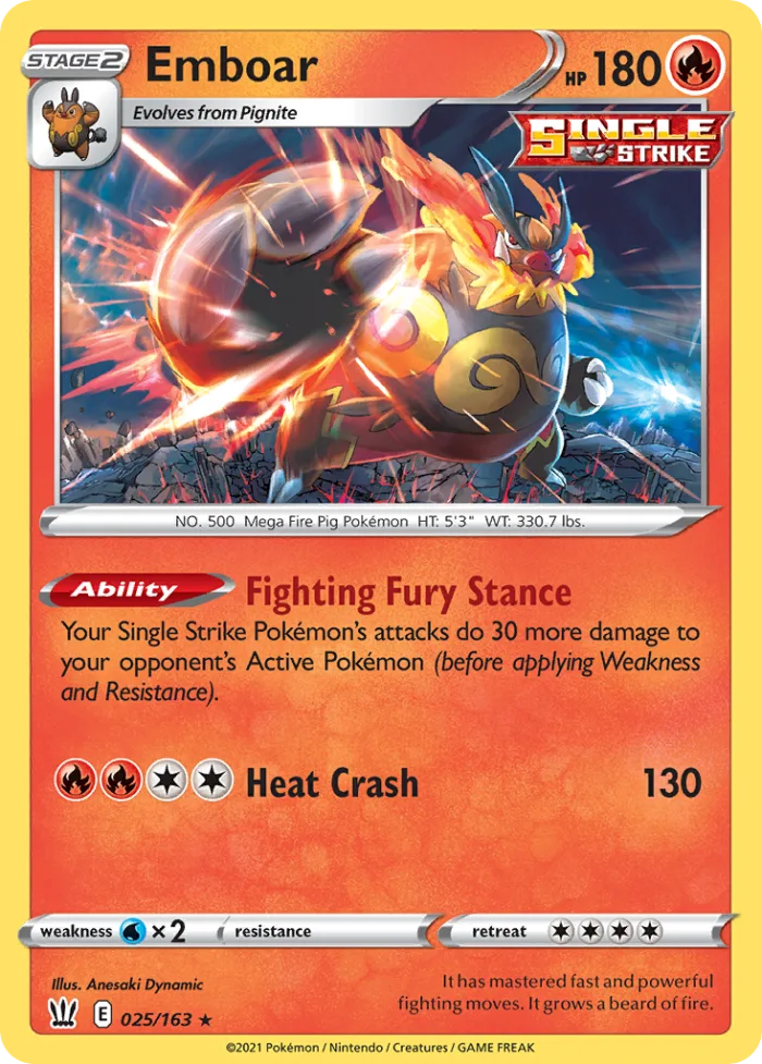 Emboar #25 Battle Styles Pokemon card