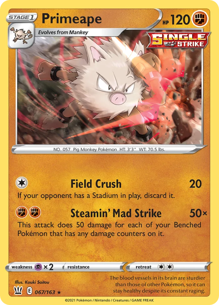 Primeape #67 Battle Styles Pokemon card