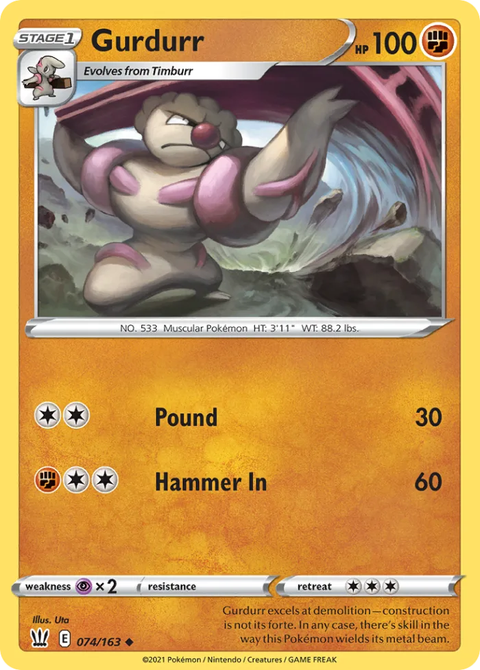 Gurdurr #74 Battle Styles Pokemon card