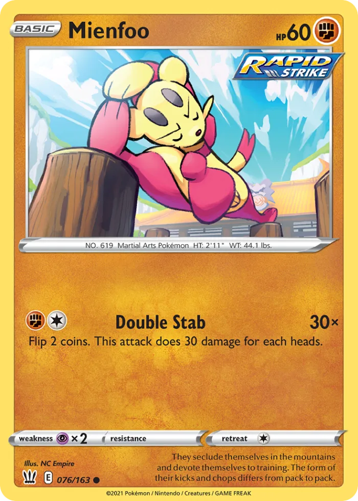 Mienfoo #76 Battle Styles Pokemon card