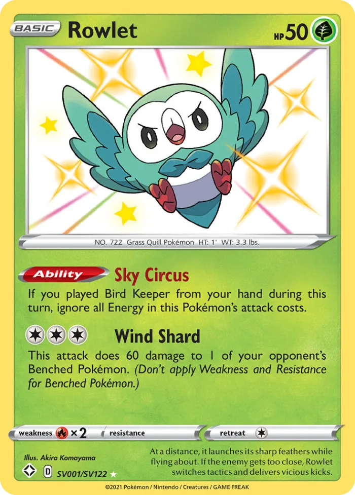 Rowlet #SV001 Shining Fates Pokemon card