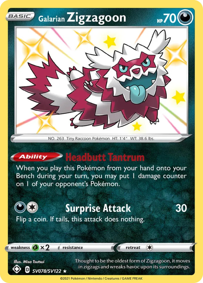 Galarian Zigzagoon #SV078 Shining Fates Pokemon card