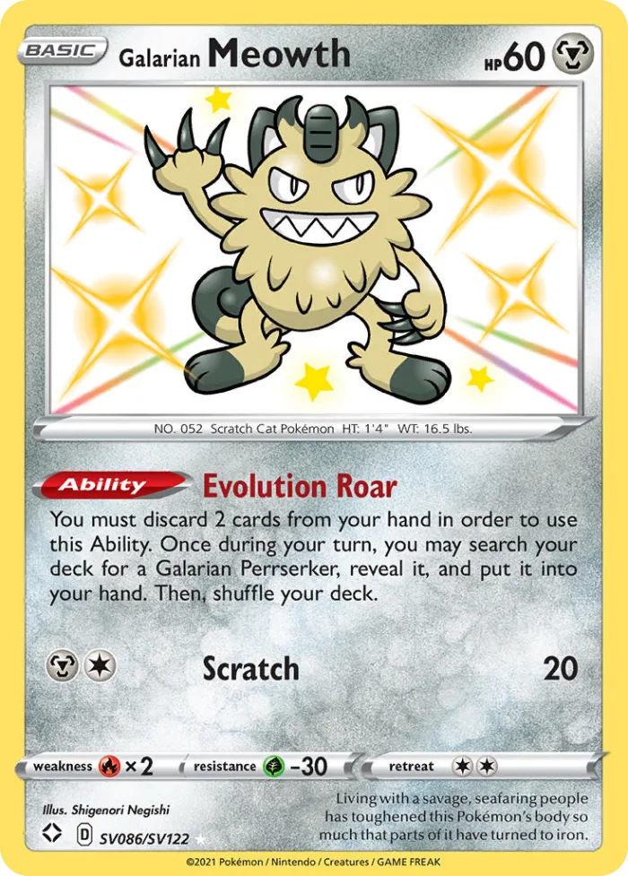 Galarian Meowth #SV086 Shining Fates Pokemon card