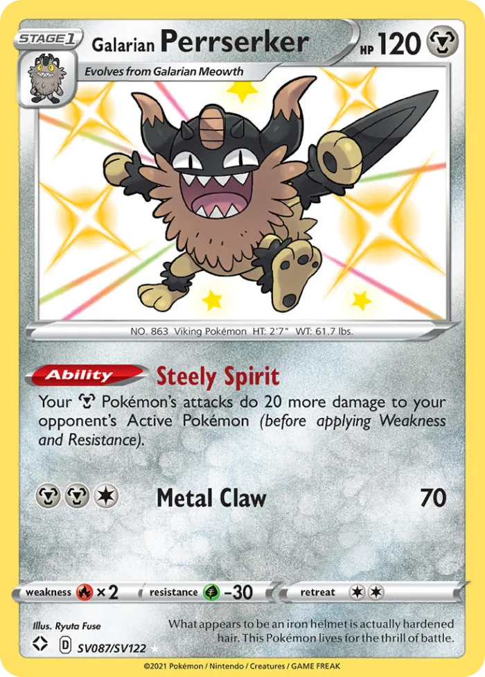 Galarian Perrserker #SV087 Shining Fates Pokemon card
