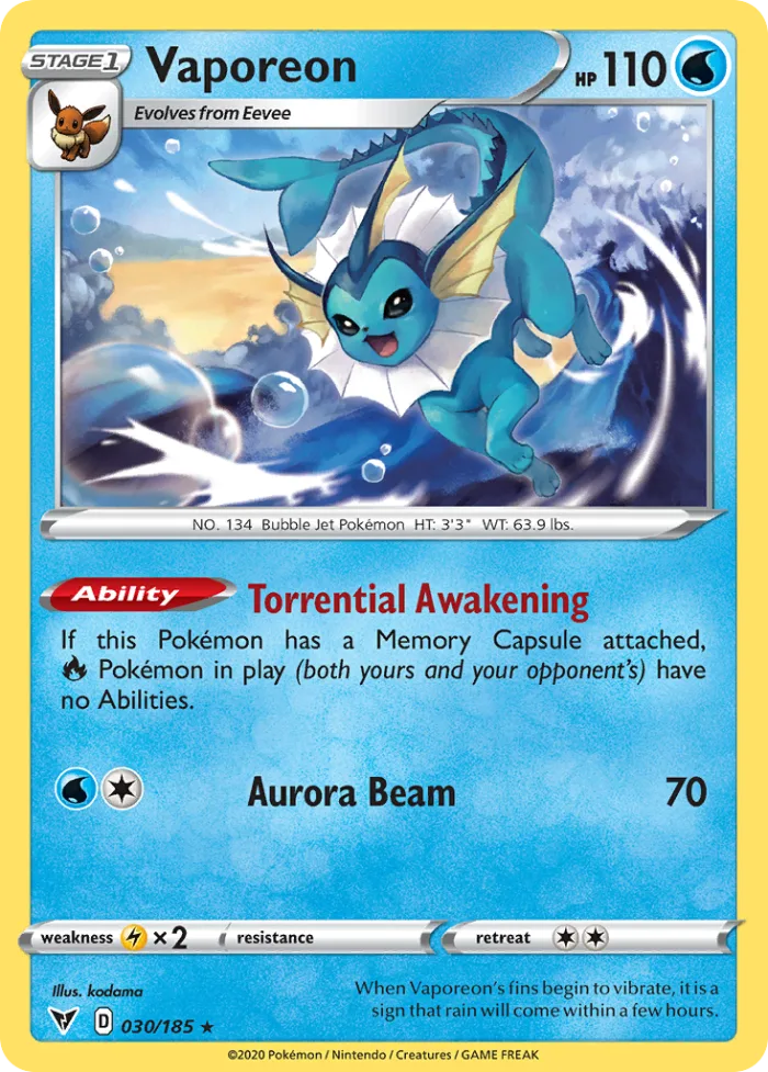 Vaporeon #30 Vivid Voltage Pokemon card