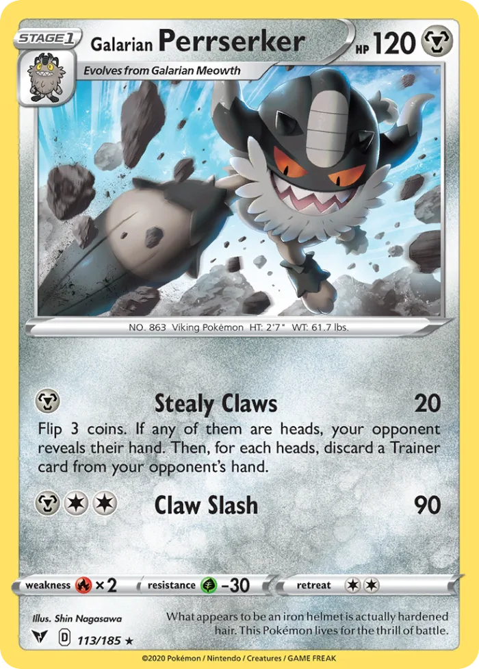 Galarian Perrserker #113 Vivid Voltage Pokemon card