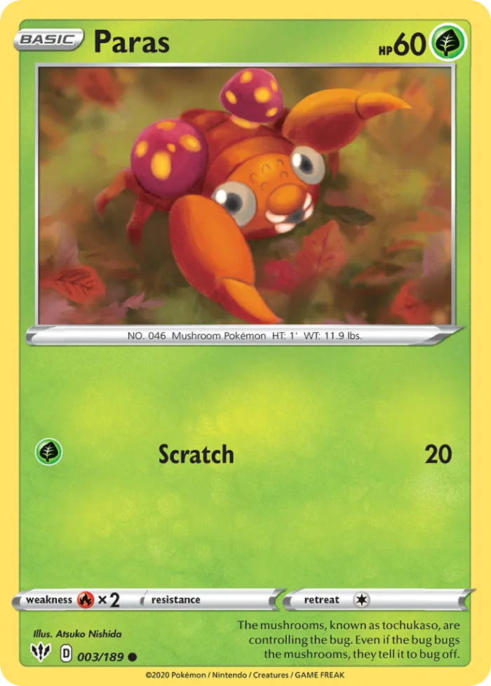 Paras #3 Darkness Ablaze Pokemon card