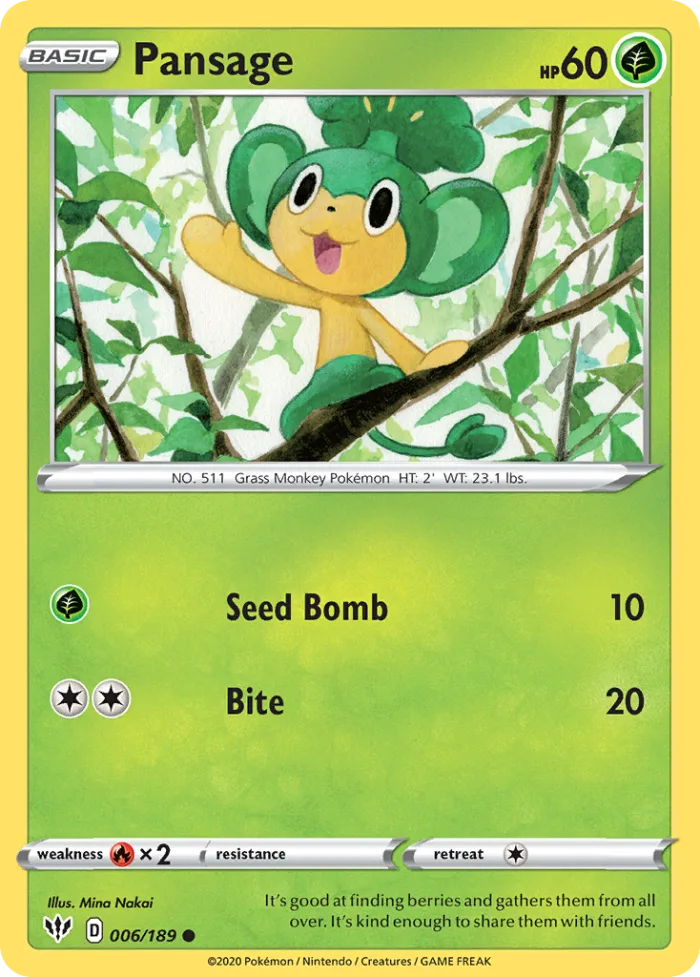 Pansage #6 Darkness Ablaze Pokemon card