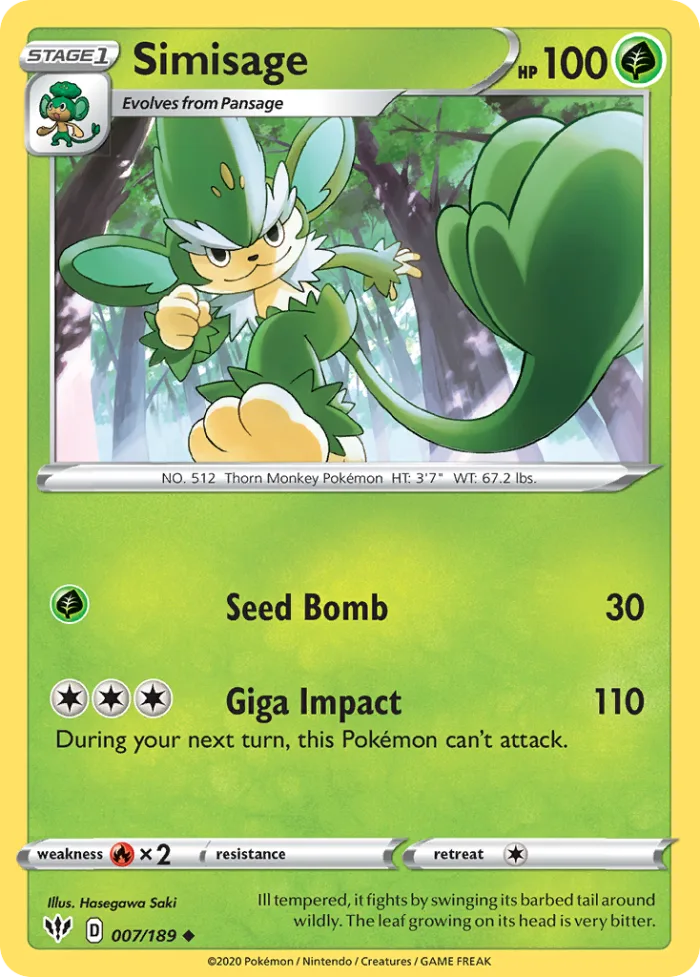 Simisage #7 Darkness Ablaze Pokemon card