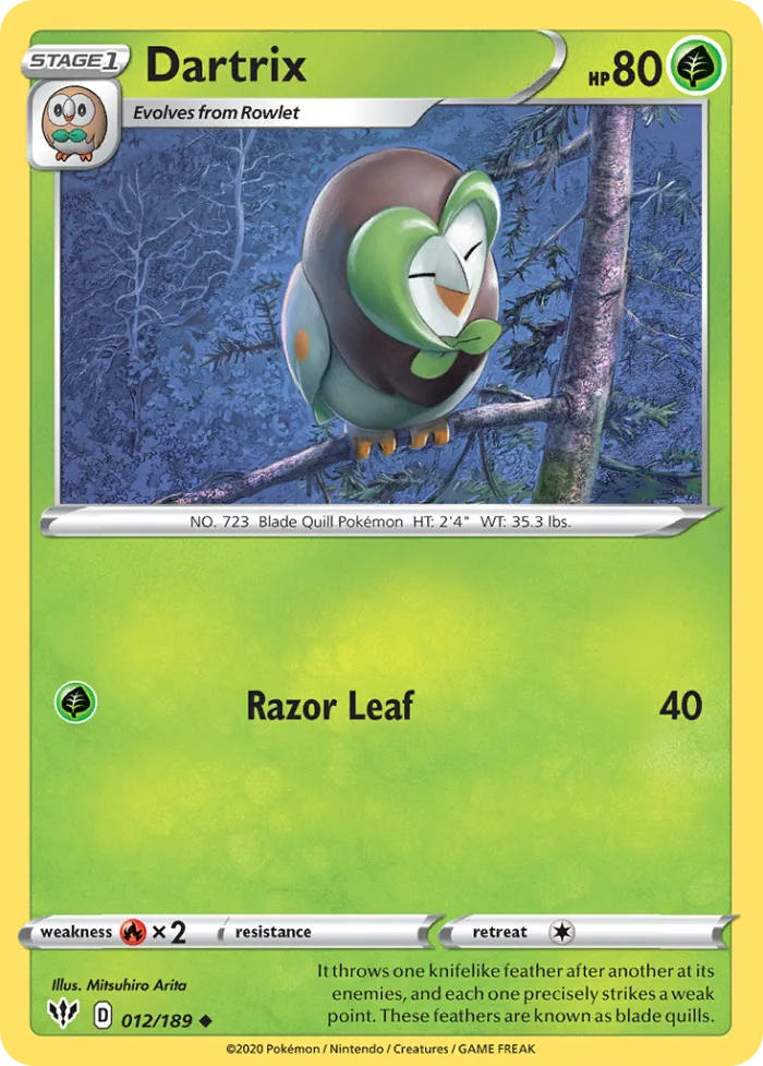 Dartrix #12 Darkness Ablaze Pokemon card