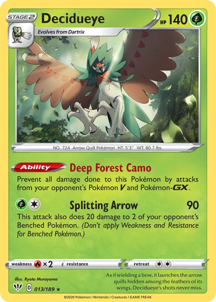 Decidueye #13 Darkness Ablaze Pokemon card