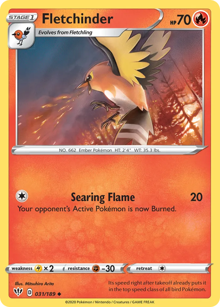 Fletchinder #31 Darkness Ablaze Pokemon card