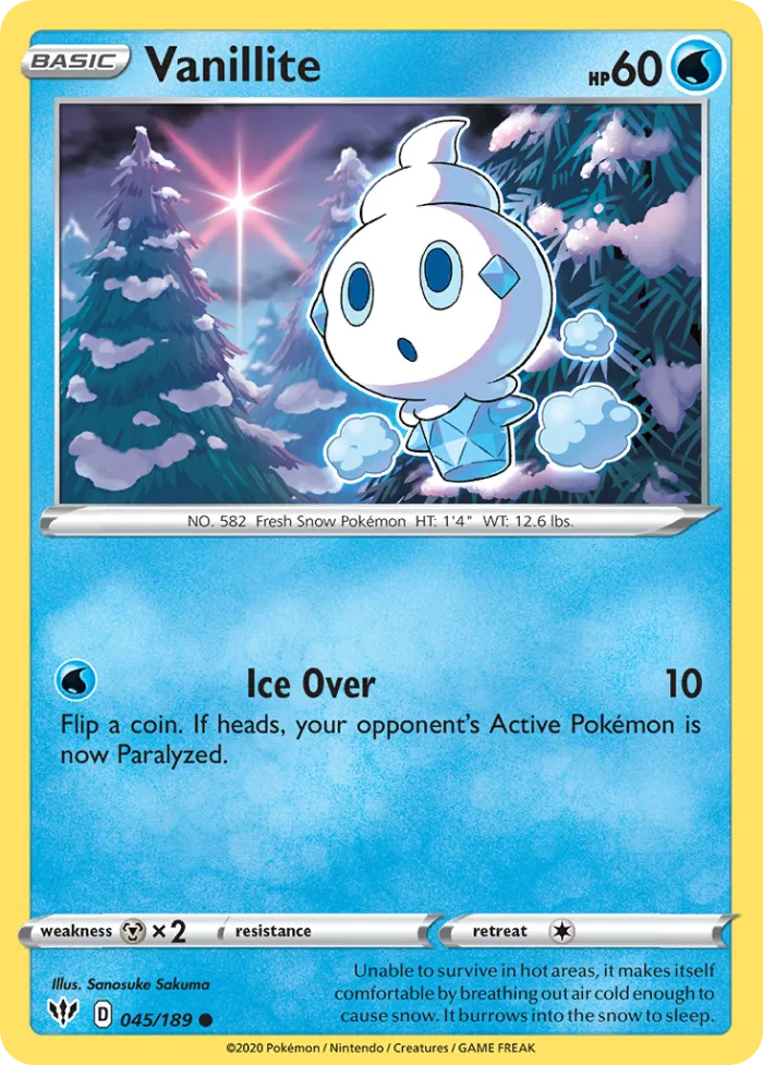 Vanillite #45 Darkness Ablaze Pokemon card