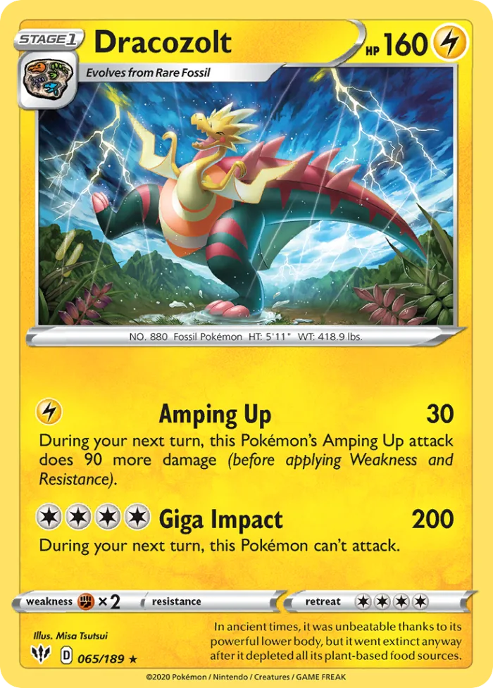 Dracozolt #65 Darkness Ablaze Pokemon card