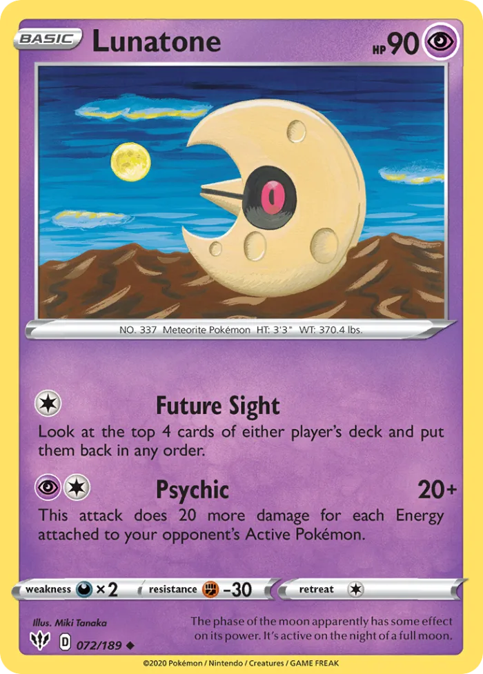 Lunatone #72 Darkness Ablaze Pokemon card
