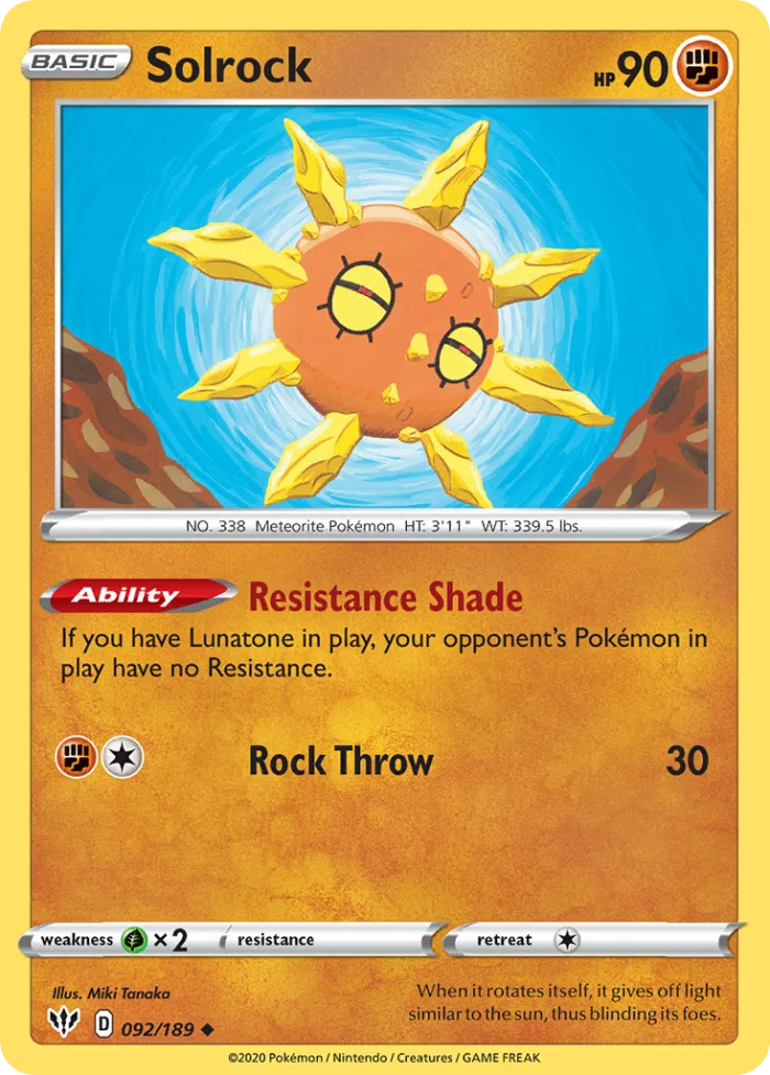 Solrock #92 Darkness Ablaze Pokemon card