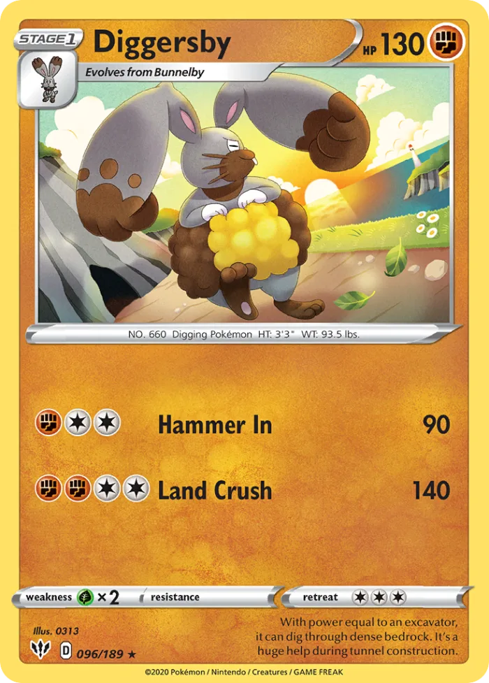 Diggersby #96 Darkness Ablaze Pokemon card