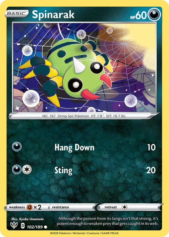 Spinarak #102 Darkness Ablaze Pokemon card