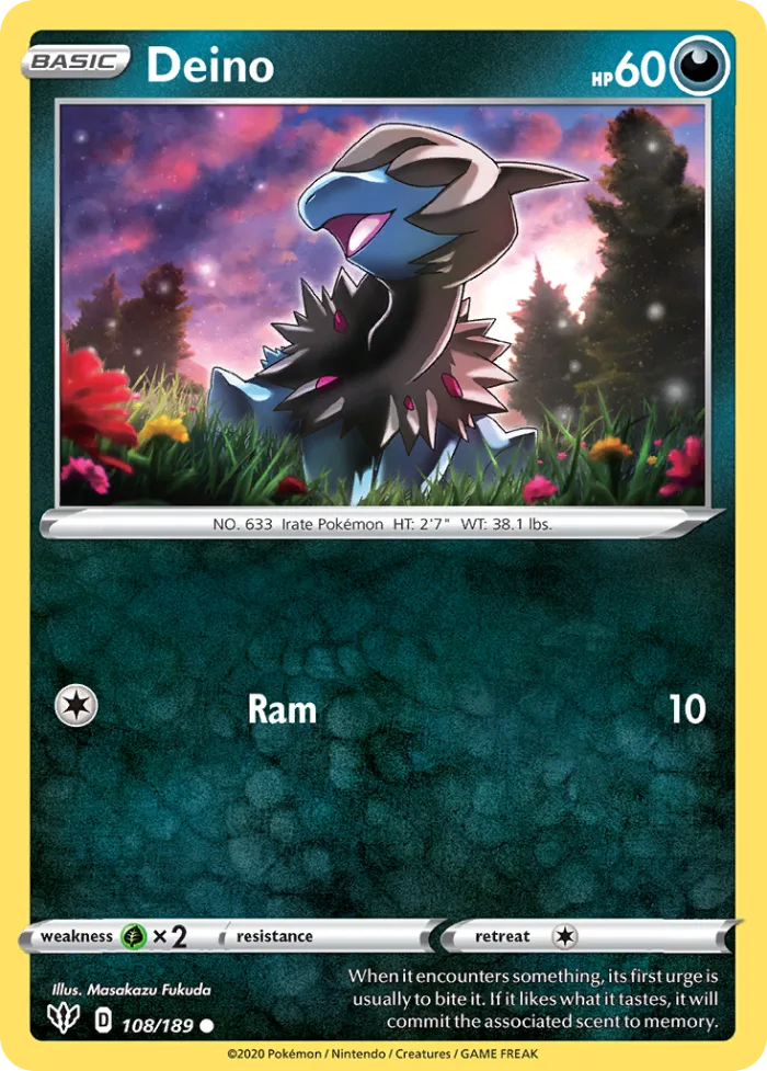 Deino #108 Darkness Ablaze Pokemon card