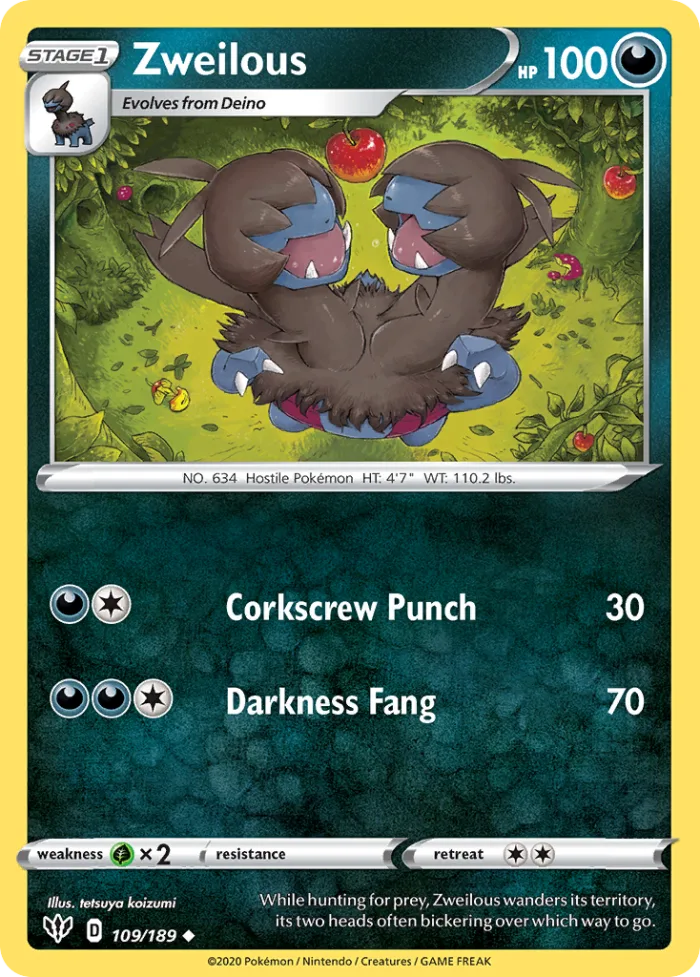 Zweilous #109 Darkness Ablaze Pokemon card
