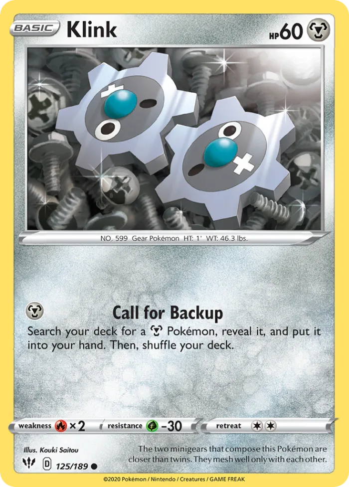 Klink #125 Darkness Ablaze Pokemon card