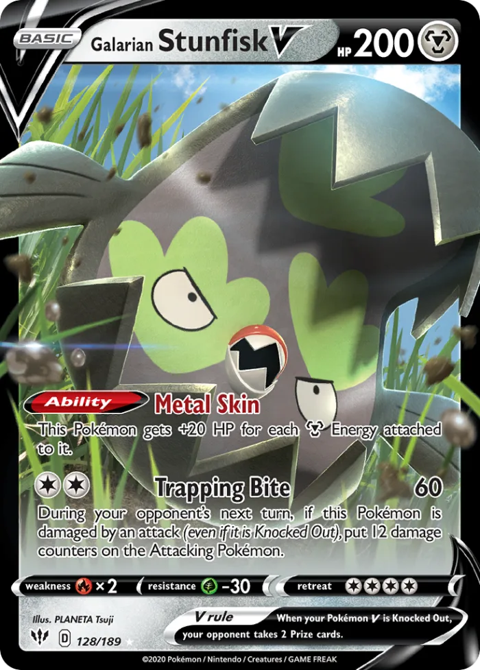 Galarian Stunfisk V #128 Darkness Ablaze Pokemon card