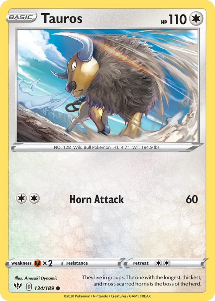 Tauros #134 Darkness Ablaze Pokemon card