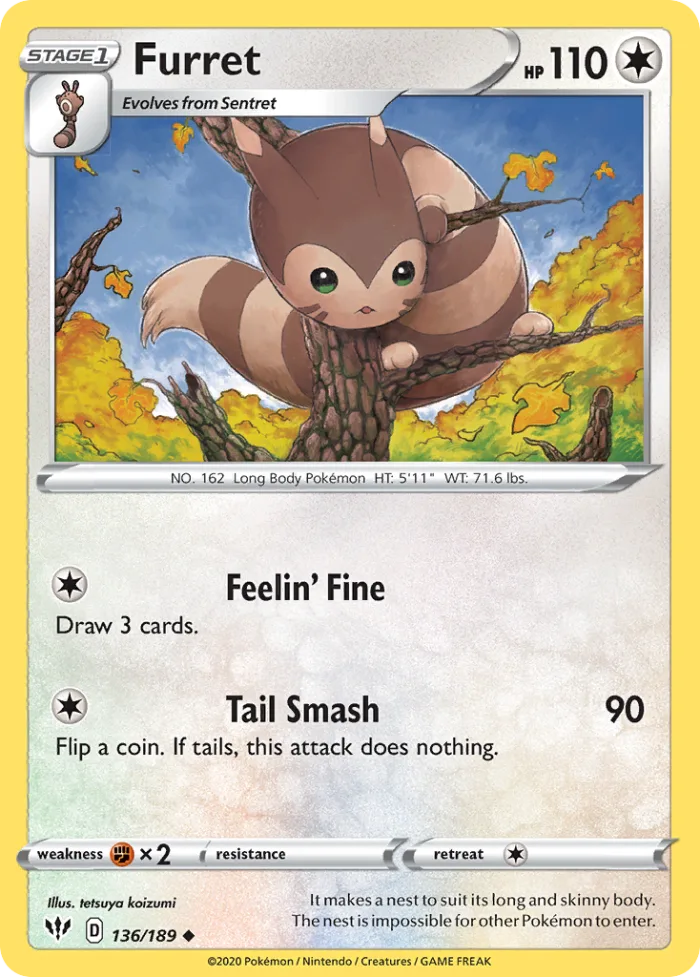 Furret #136 Darkness Ablaze Pokemon card