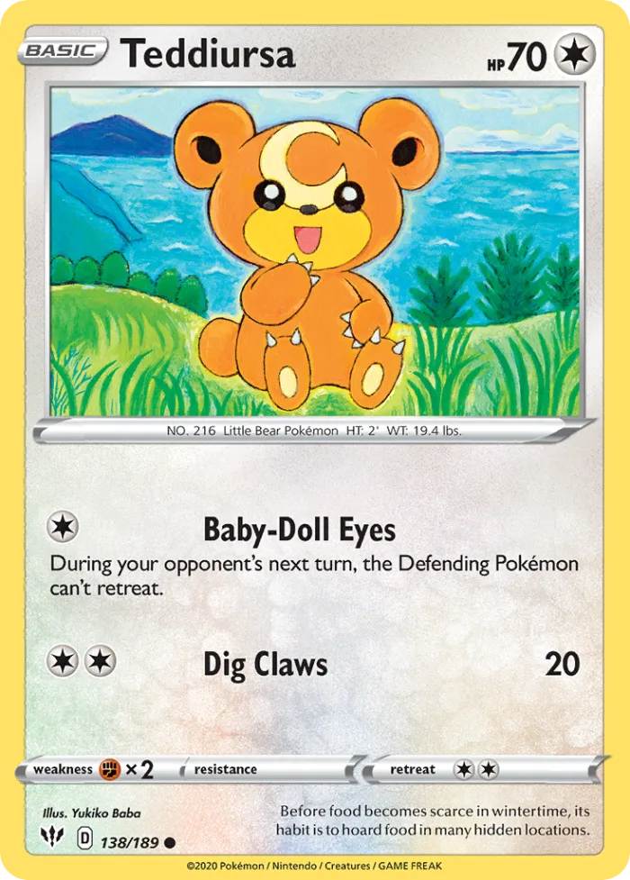Teddiursa #138 Darkness Ablaze Pokemon card