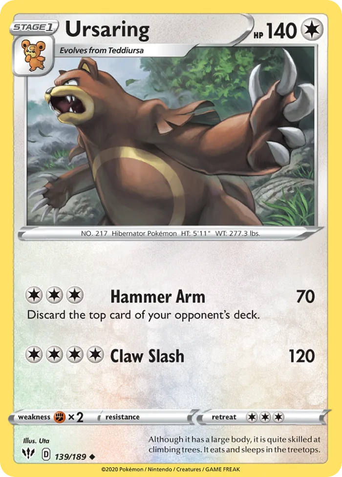 Ursaring #139 Darkness Ablaze Pokemon card