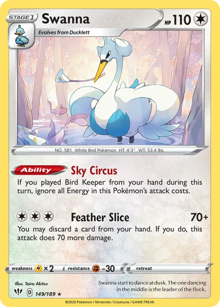 Swanna #149 Darkness Ablaze Pokemon card