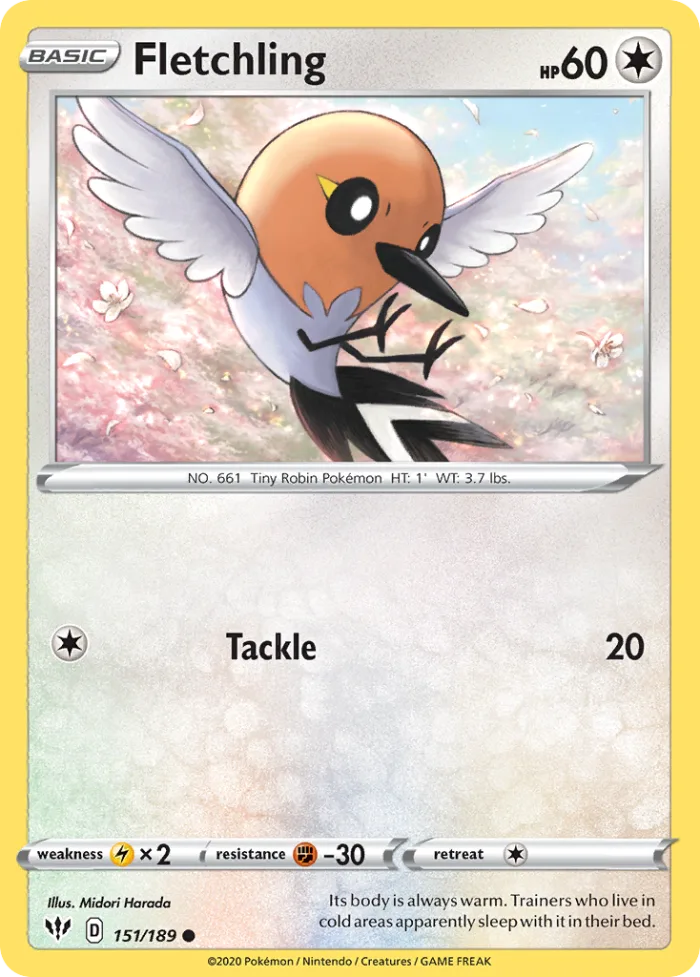 Fletchling #151 Darkness Ablaze Pokemon card