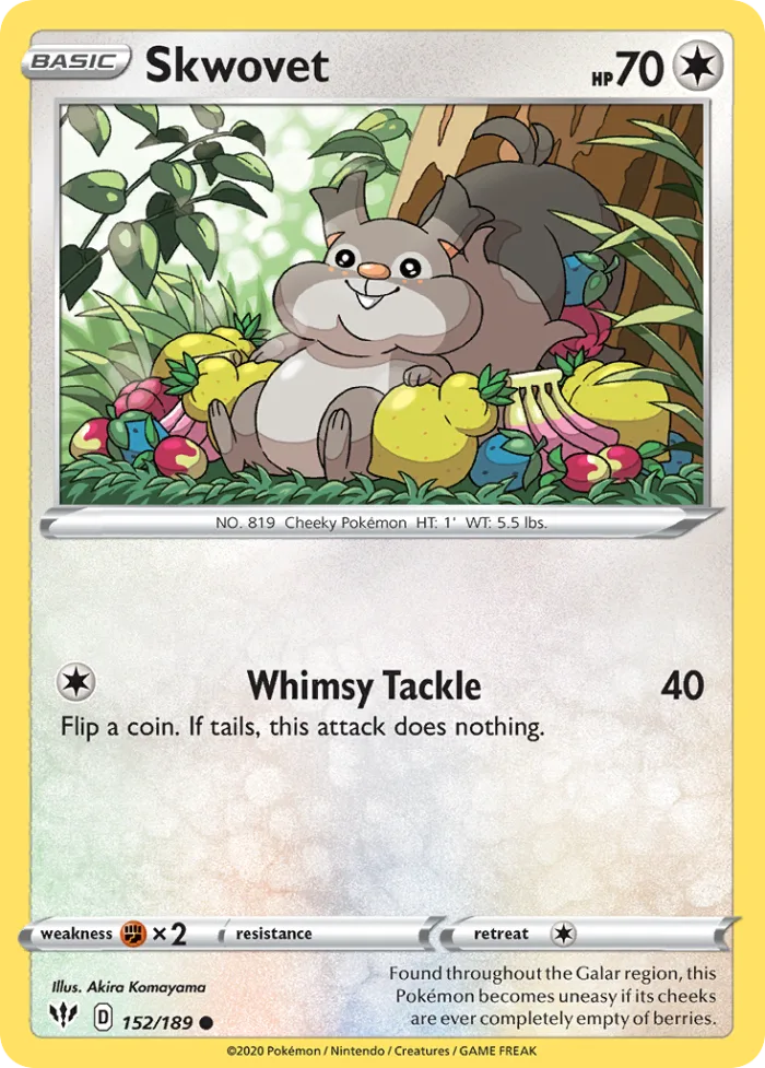 Skwovet #152 Darkness Ablaze Pokemon card