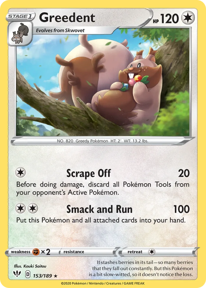Greedent #153 Darkness Ablaze Pokemon card