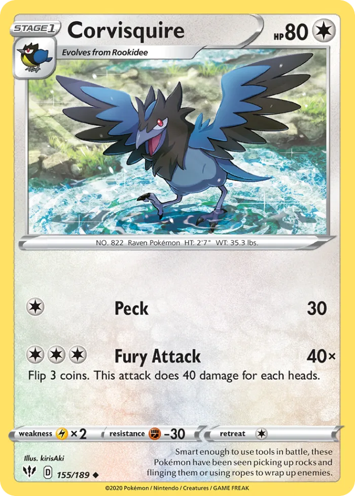 Corvisquire #155 Darkness Ablaze Pokemon card