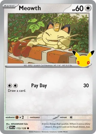 Meowth #113 30th Celebration Pokemon card