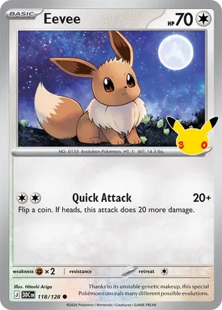 Eevee #118 30th Celebration Pokemon card