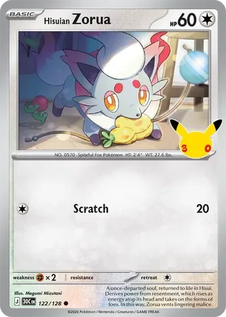 Hisuian Zorua #122 30th Celebration Pokemon card