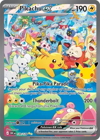 Pikachu ex #149 30th Celebration Pokemon card