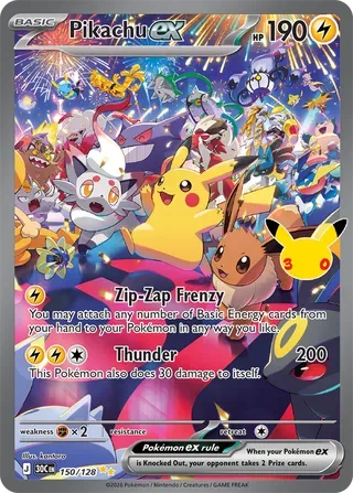 Pikachu ex #150 30th Celebration Pokemon card