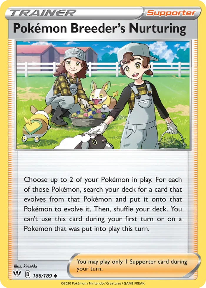 Pokémon Breeder's Nurturing #166 Darkness Ablaze Pokemon card