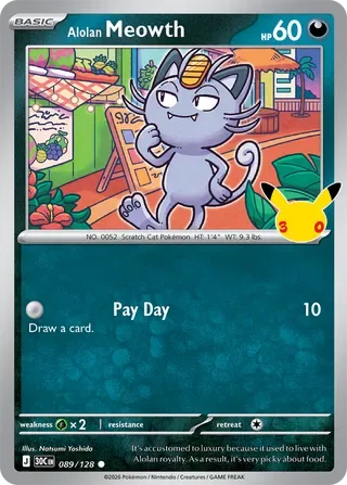 Alolan Meowth #089 30th Celebration Pokemon card
