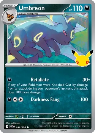 Umbreon #091 30th Celebration Pokemon card