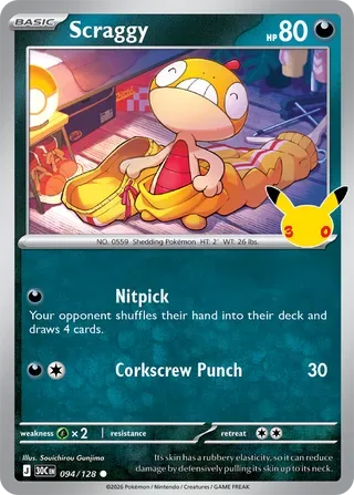 Scraggy #094 30th Celebration Pokemon card