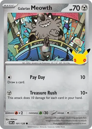 Galarian Meowth #101 30th Celebration Pokemon card